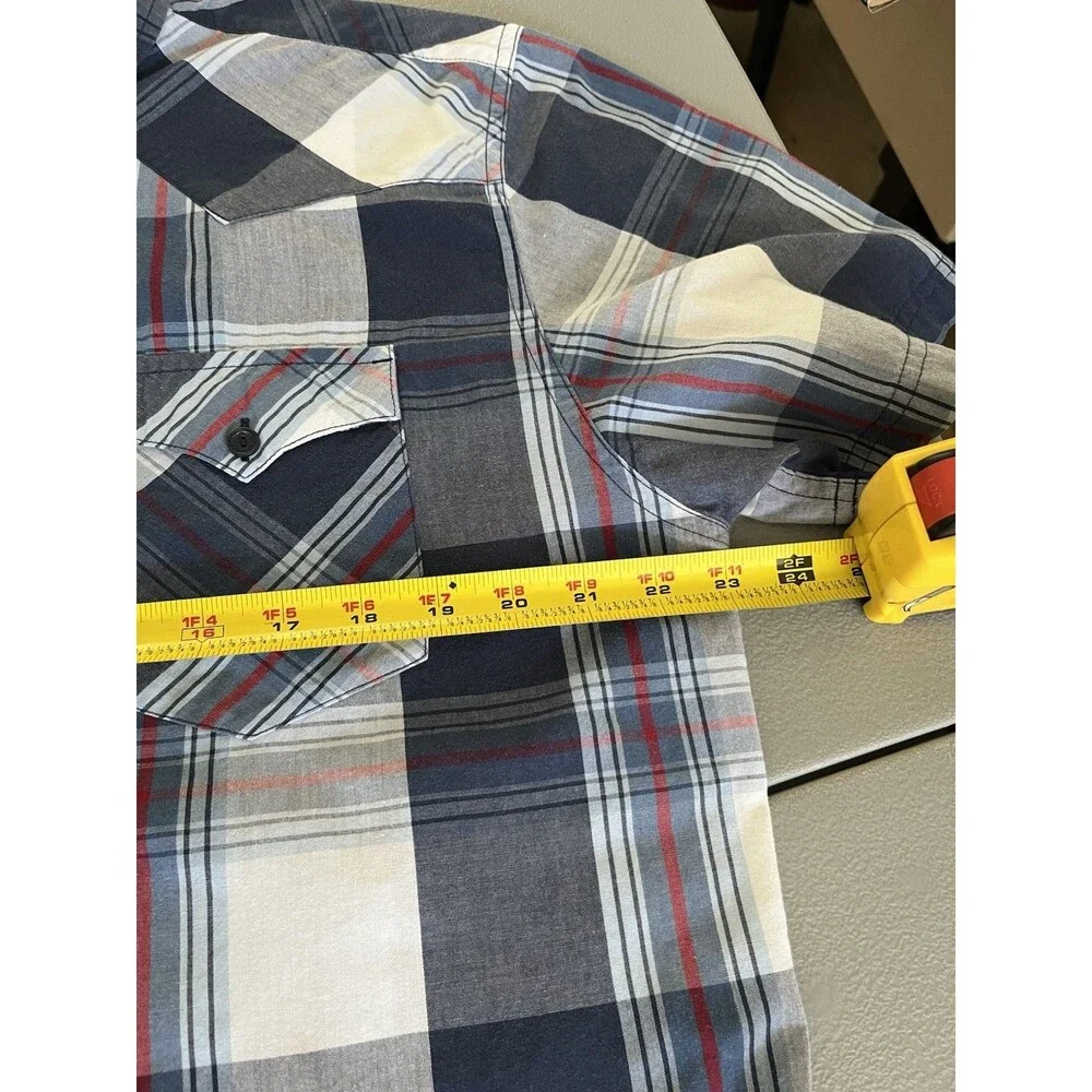 Levi's Men's  Polo Shirt XL  Plaid Blue White Short Sleeve Button-down Cotton